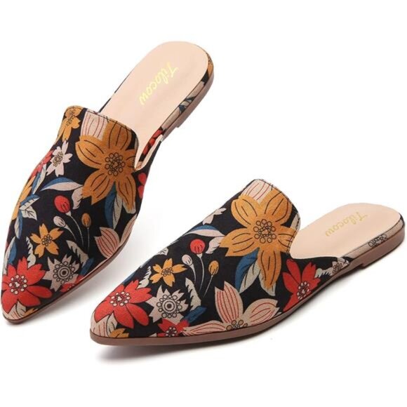 Mules for Woman Comfortable Pointed Toe Backless Loafers Flat Mule - Picture 1 of 7